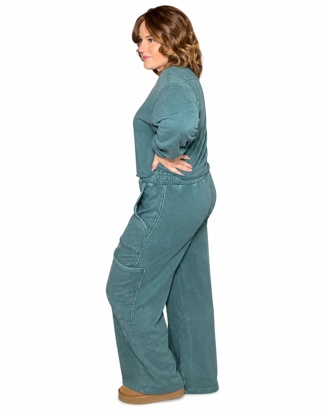 Mineral Wash Wide Leg Cargo Pants - Green