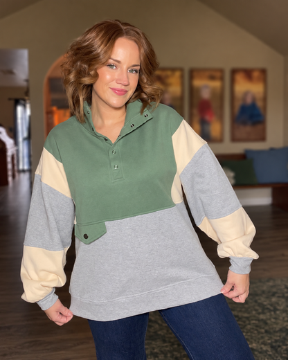 Varsity Mix Pullover - Sage
