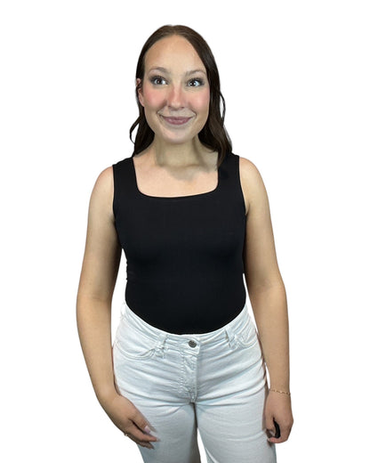Clean Line Square Neck Tank Top - Black