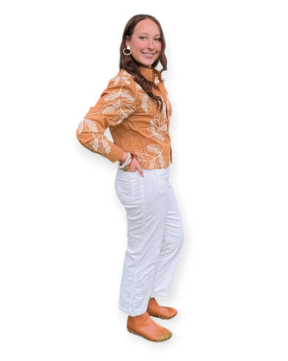 Embroidered Long Sleeve Top - Brown