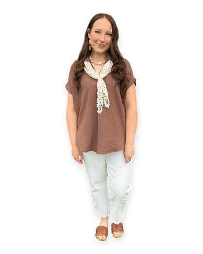 Split Neck Linen Blouse