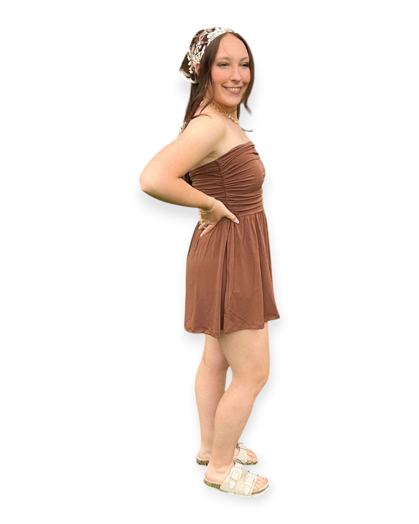 Strapless Shirred Waist Romper