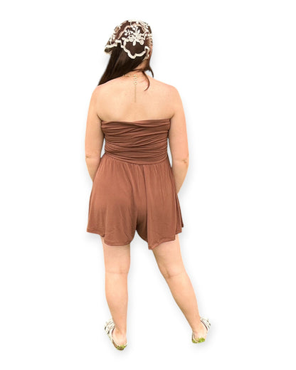 Strapless Shirred Waist Romper