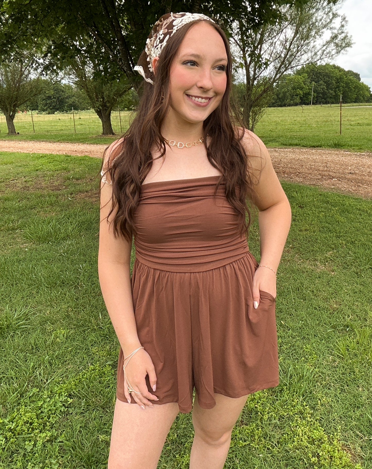 Strapless Shirred Waist Romper