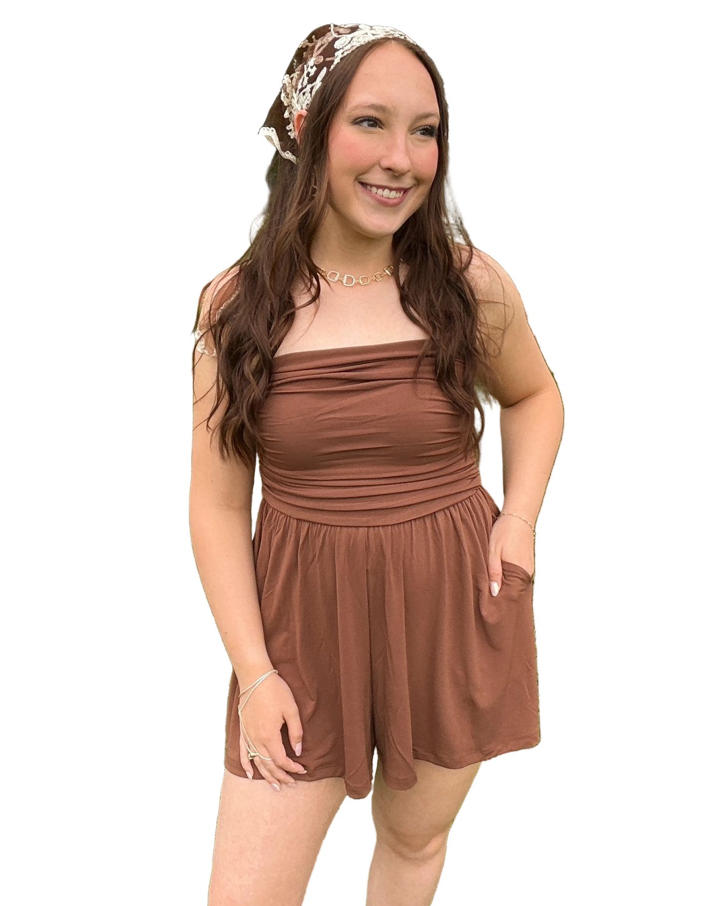 Strapless Shirred Waist Romper