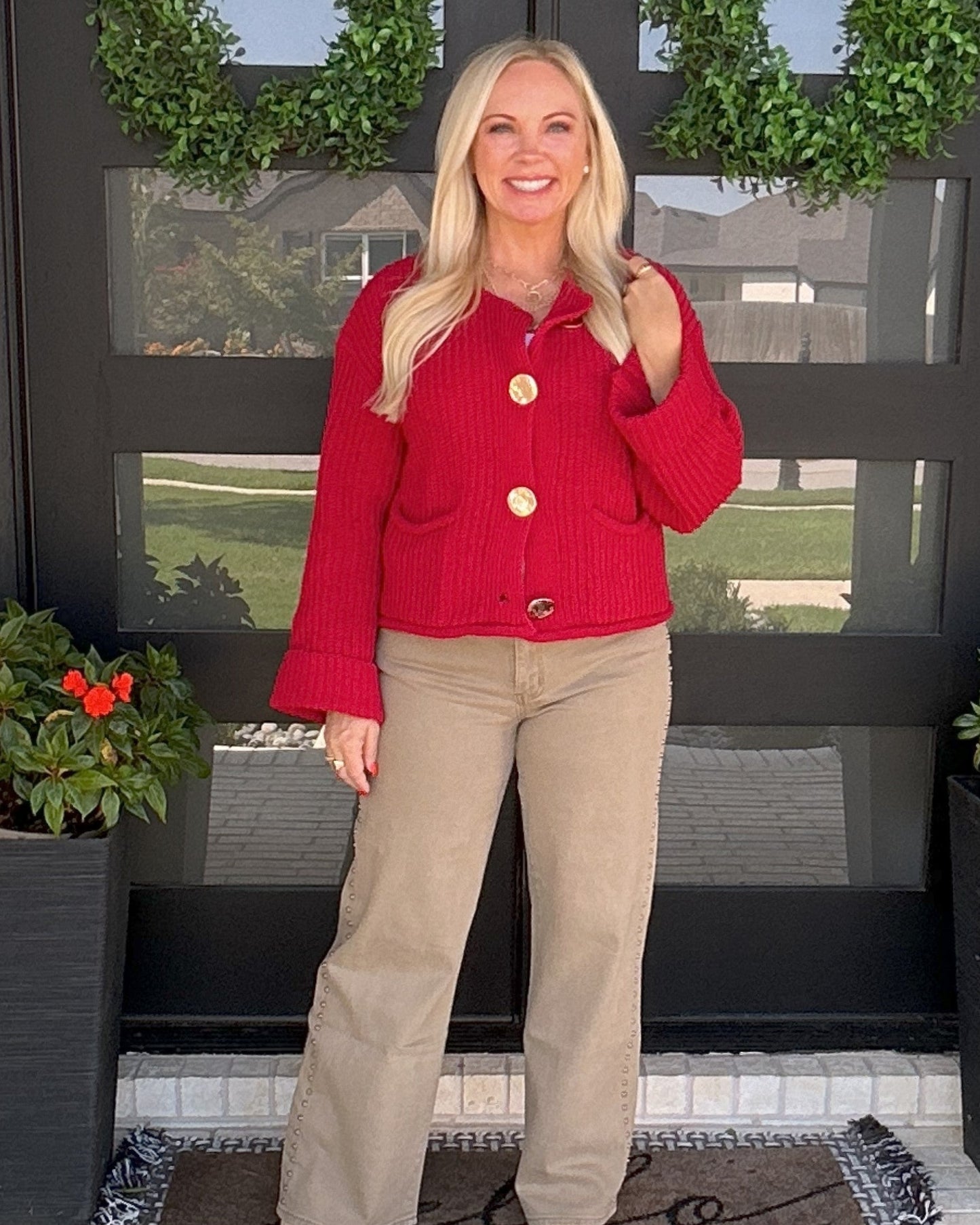 Audrey Knit Cardigan - Red