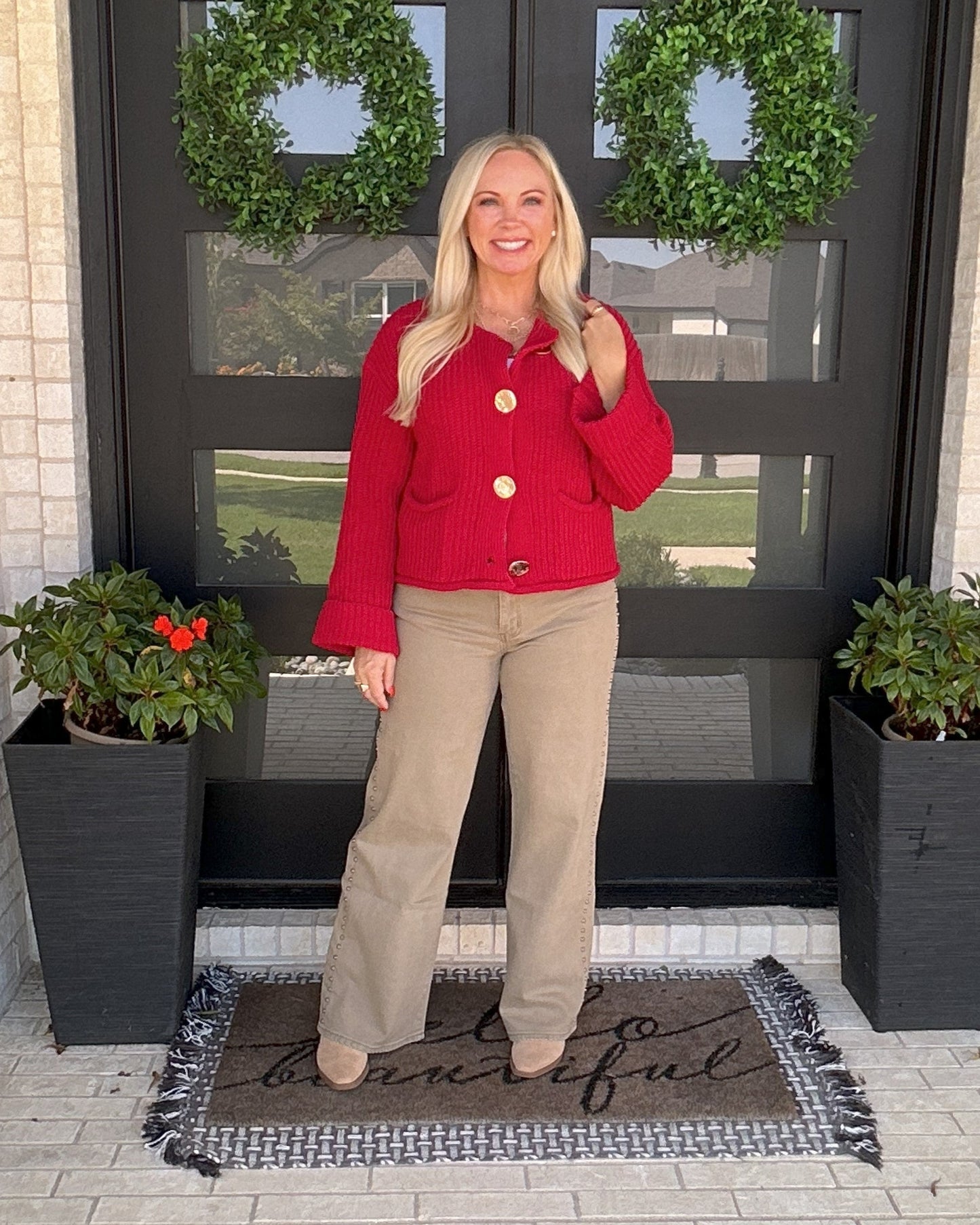 Audrey Knit Cardigan - Red