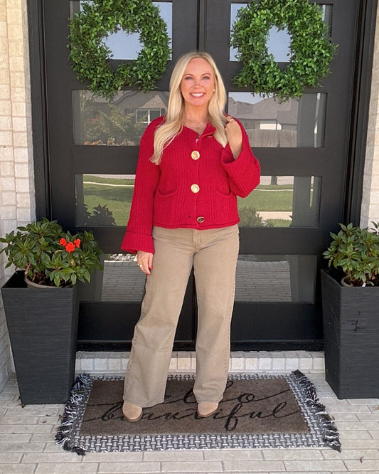 Audrey Knit Cardigan - Red