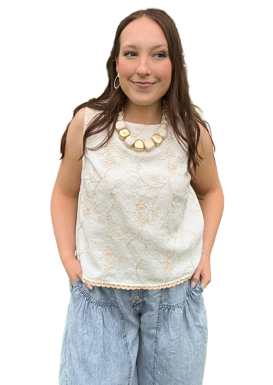 Embroidered Floral Lace Trim Tank