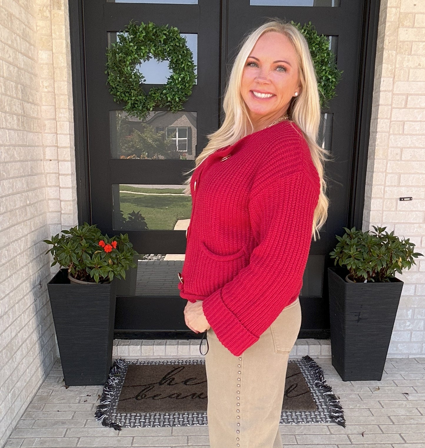 Audrey Knit Cardigan - Red