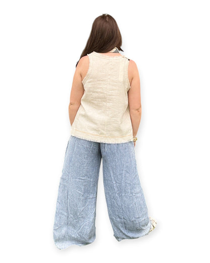 Frayed Stitch Detail Sleeveless Top - Natural