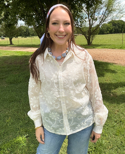 Ivory Bloom Button Down
