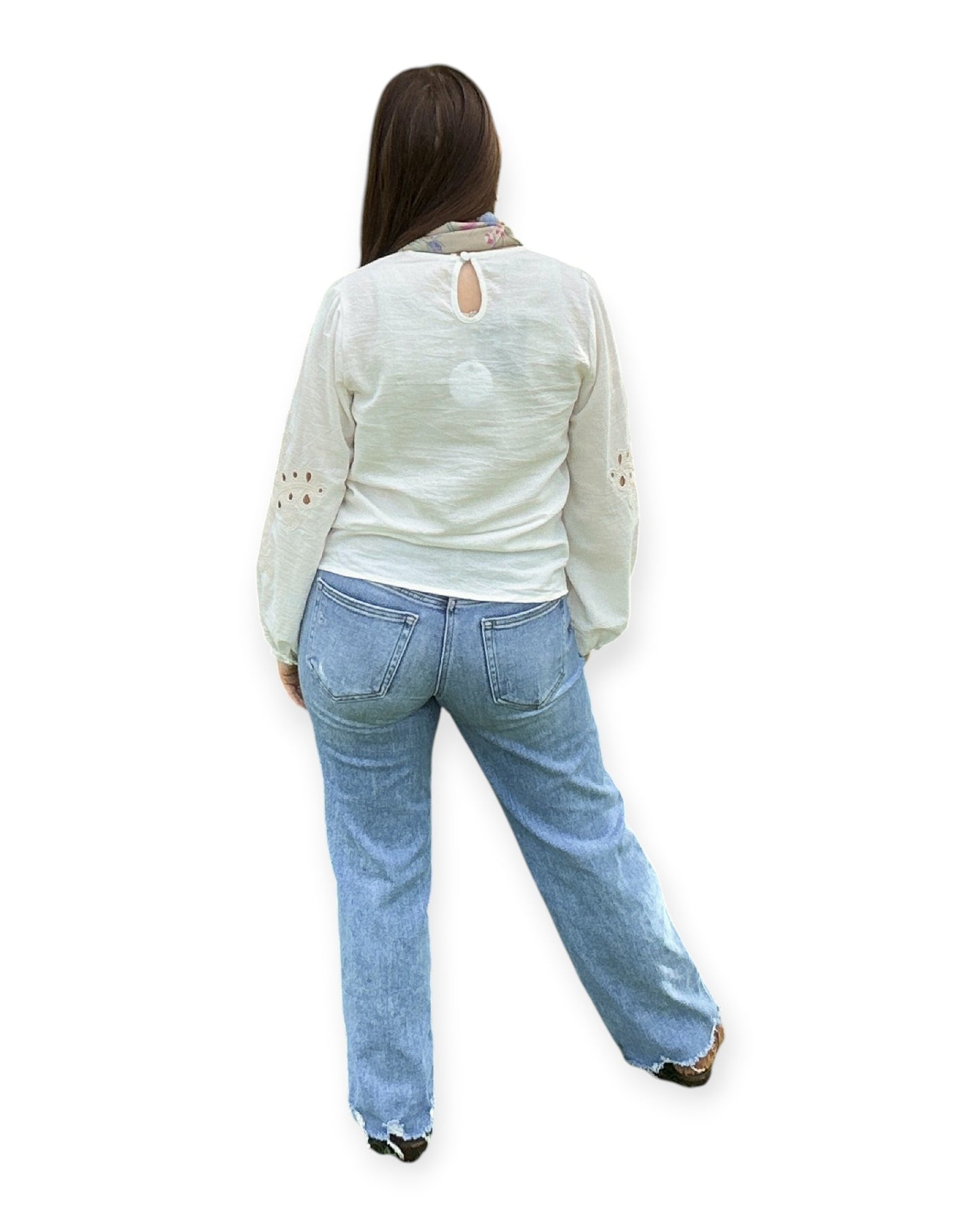 Cream Embroidered Long Sleeve Top