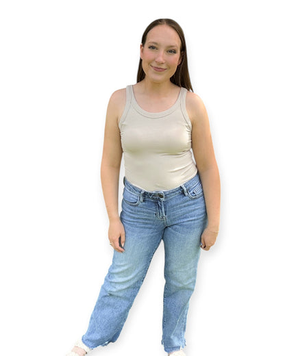 Scoop Neck Tank with Built-in Bra - Beige