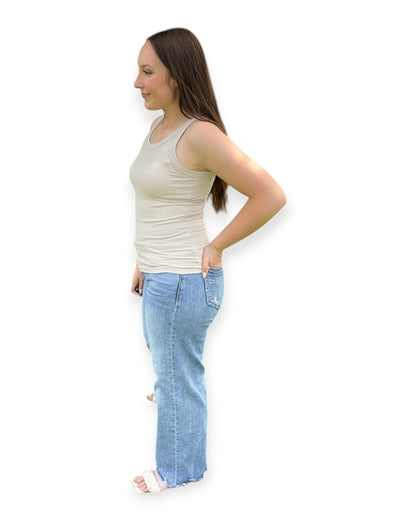 Scoop Neck Tank with Built-in Bra - Beige