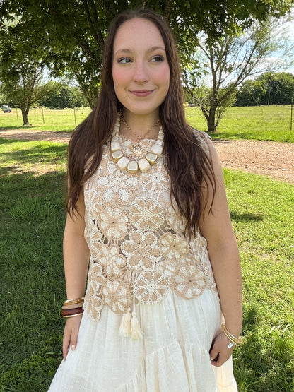 Sky Petal Crochet Top - Taupe