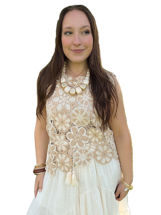 Sky Petal Crochet Top - Taupe