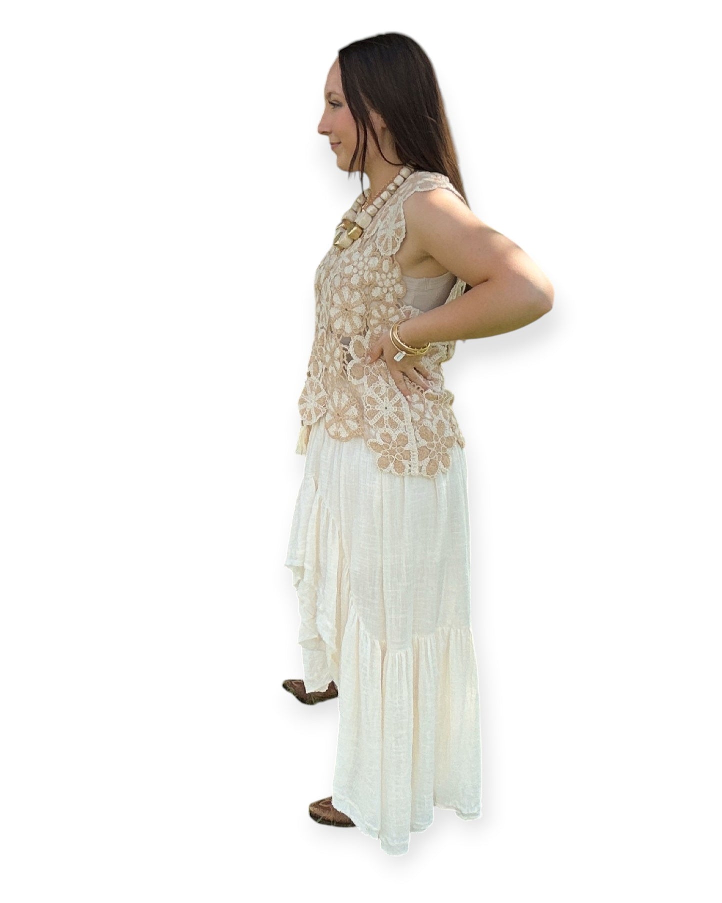Sky Petal Crochet Top - Taupe