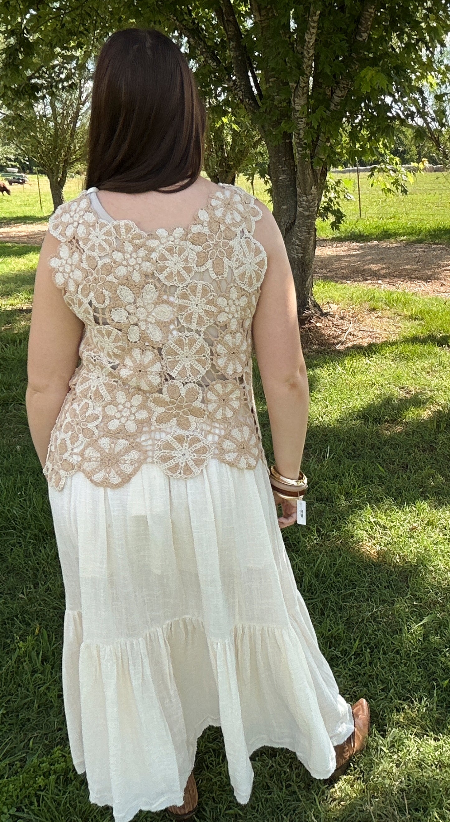 Sky Petal Crochet Top - Taupe
