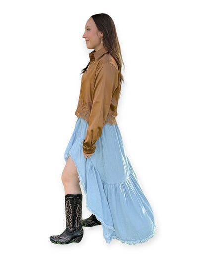 Lace Trim Hem Long Sleeve Top