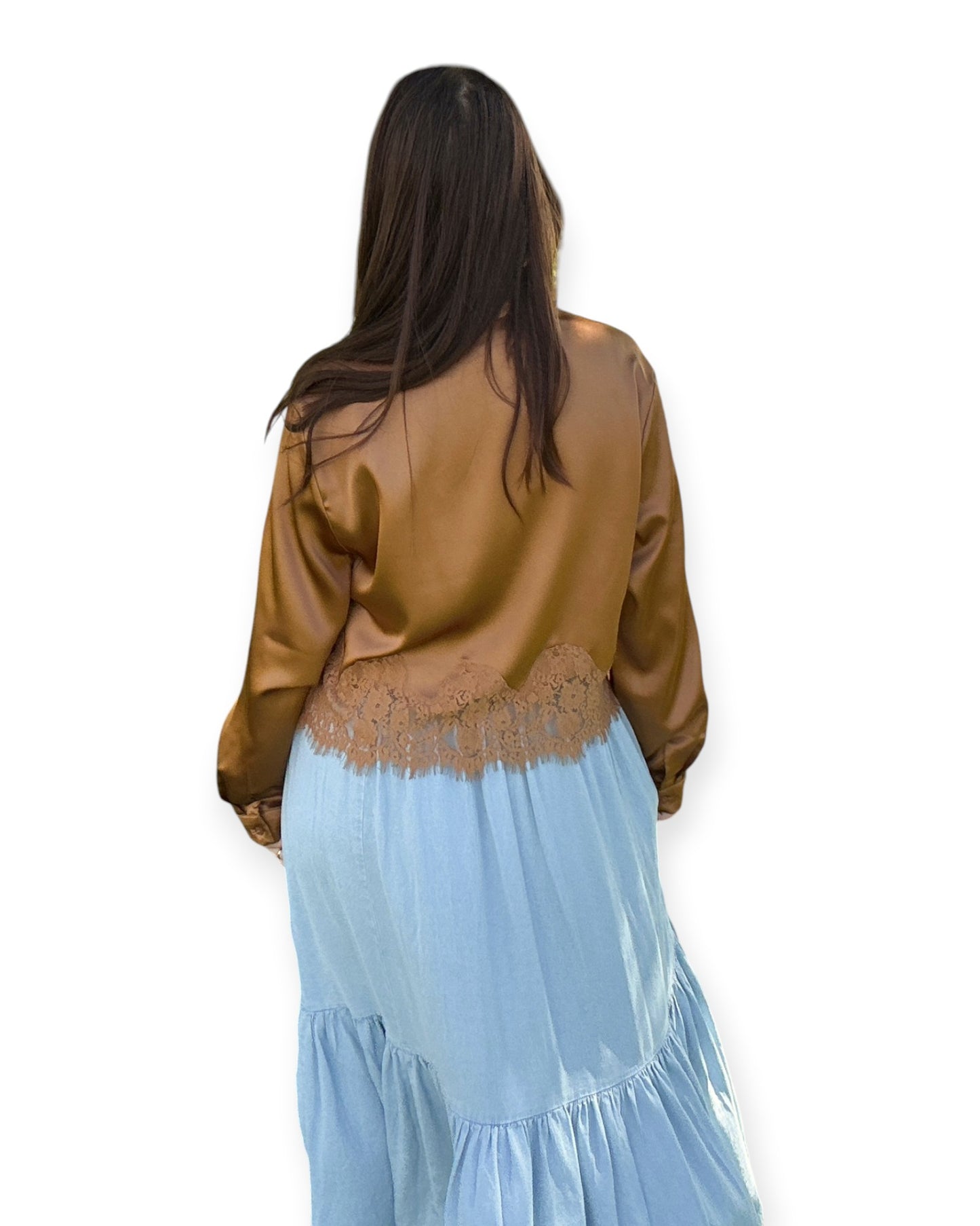 Lace Trim Hem Long Sleeve Top
