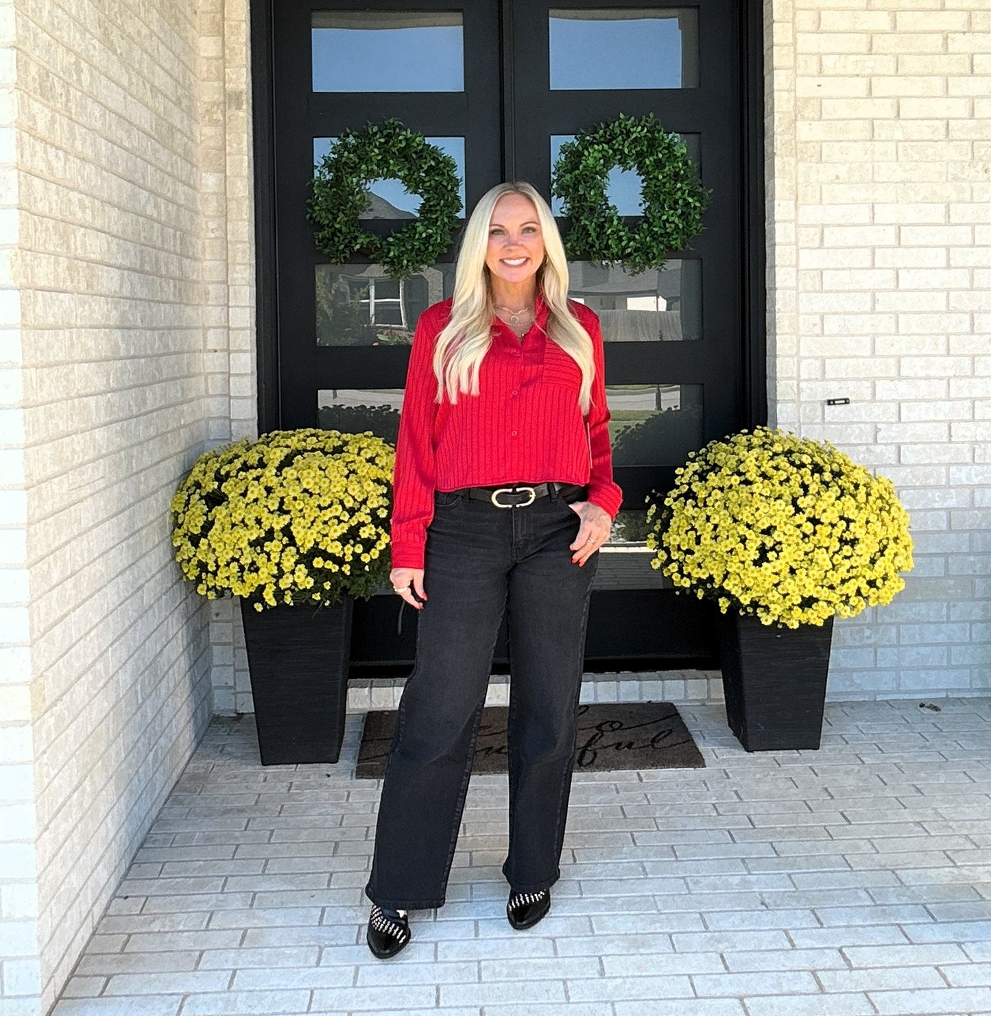 Scarlet Path Button Blouse