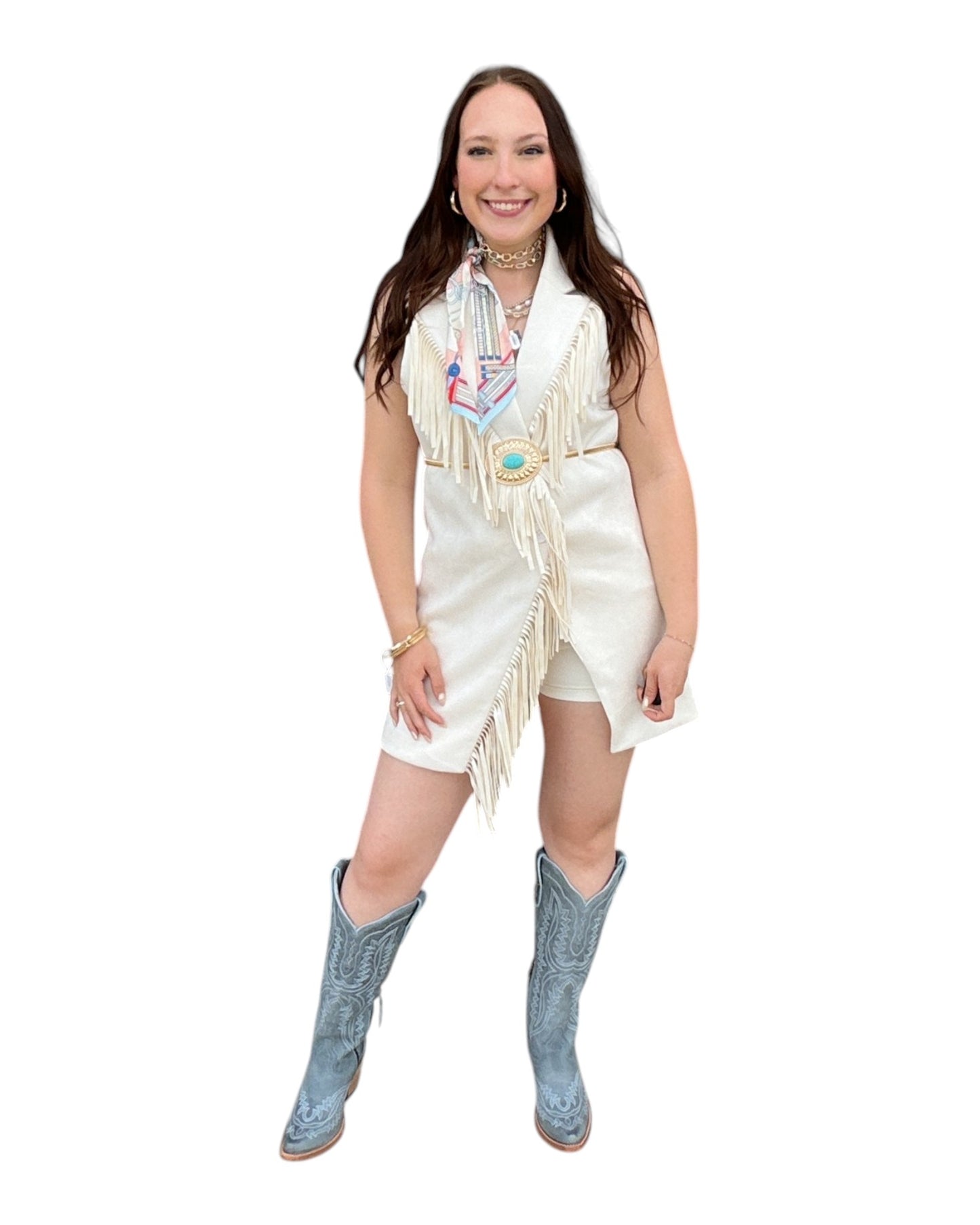 Faux Suede Fringed Sleeveless Longline Vest