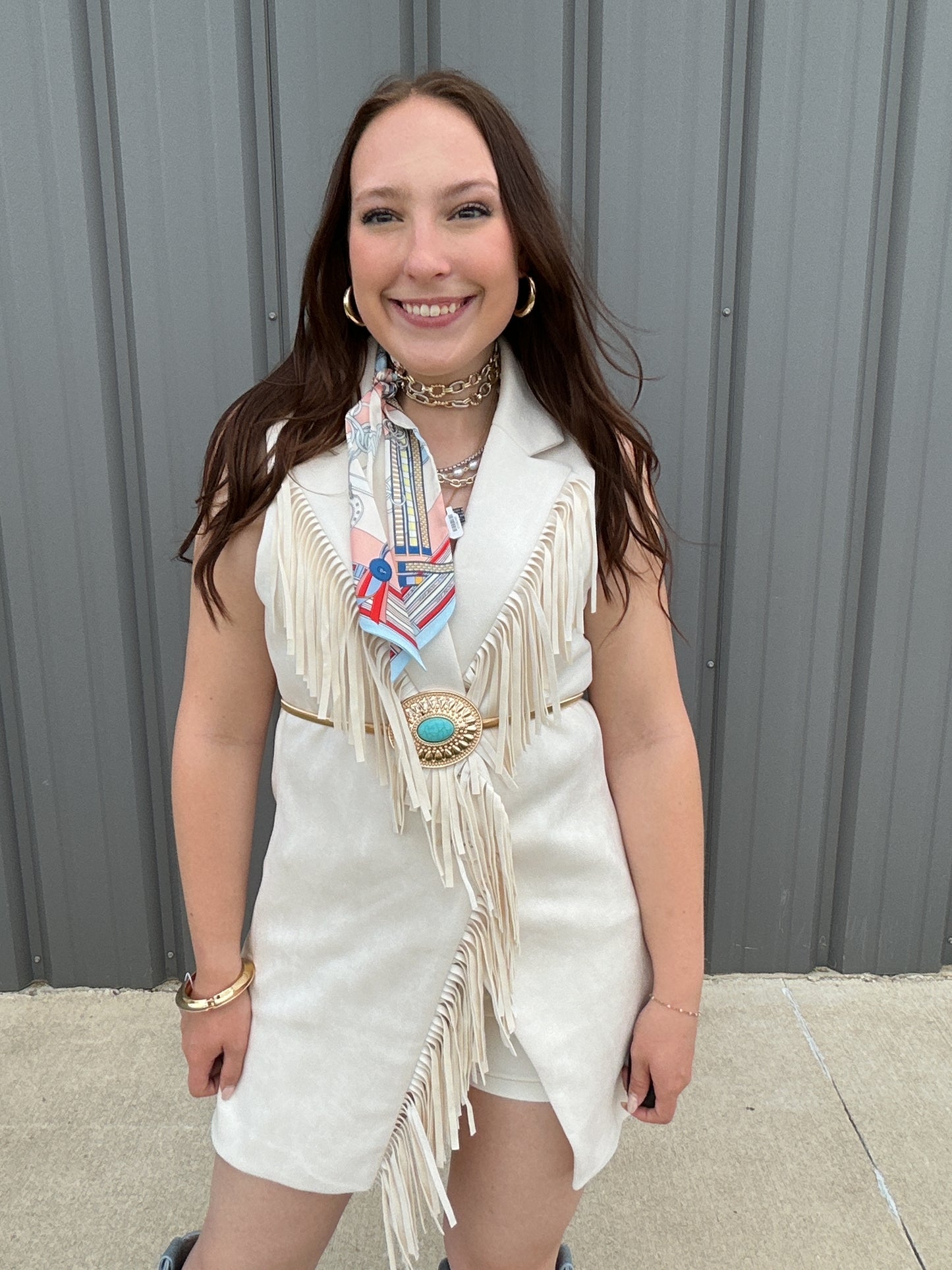 Faux Suede Fringed Sleeveless Longline Vest