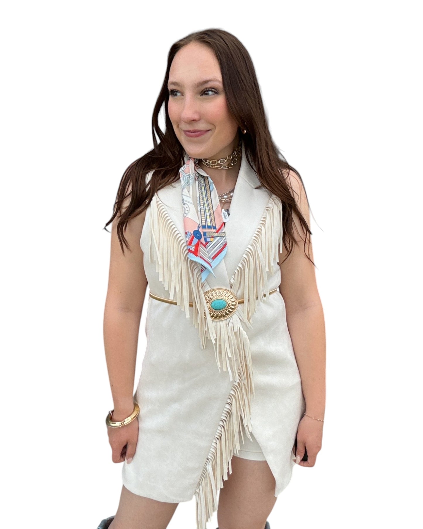 Faux Suede Fringed Sleeveless Longline Vest