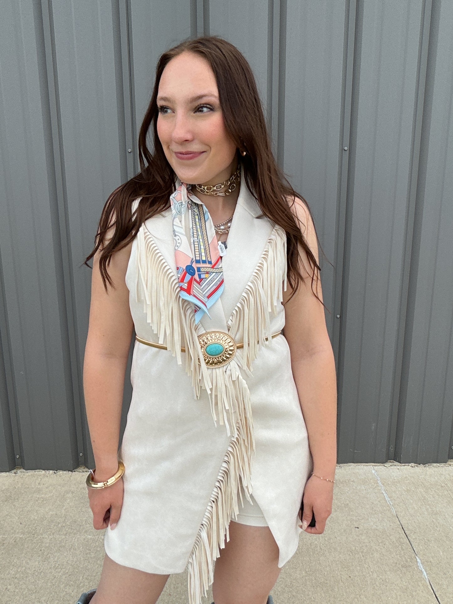 Faux Suede Fringed Sleeveless Longline Vest