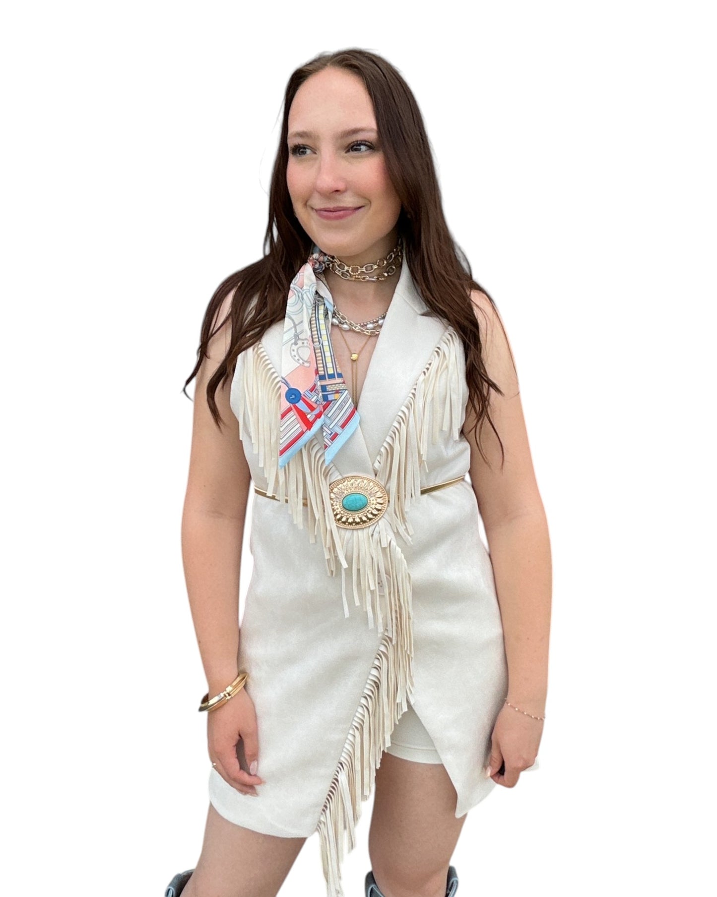 Faux Suede Fringed Sleeveless Longline Vest