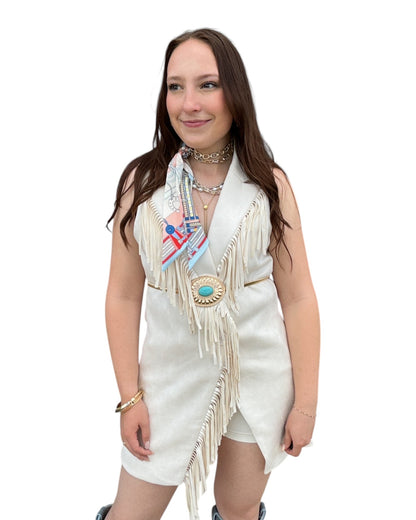 Faux Suede Fringed Sleeveless Longline Vest