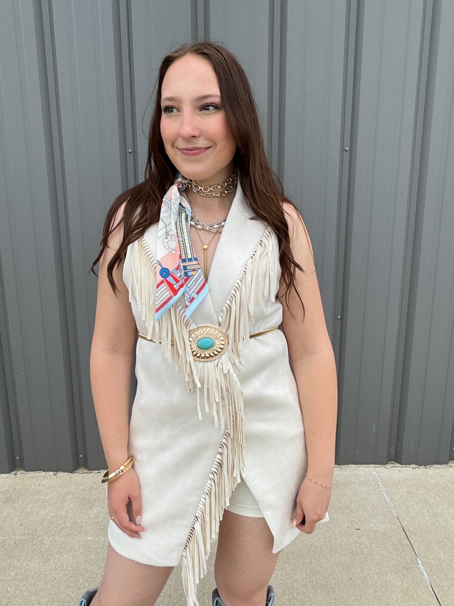 Faux Suede Fringed Sleeveless Longline Vest