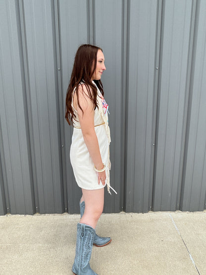 Faux Suede Fringed Sleeveless Longline Vest