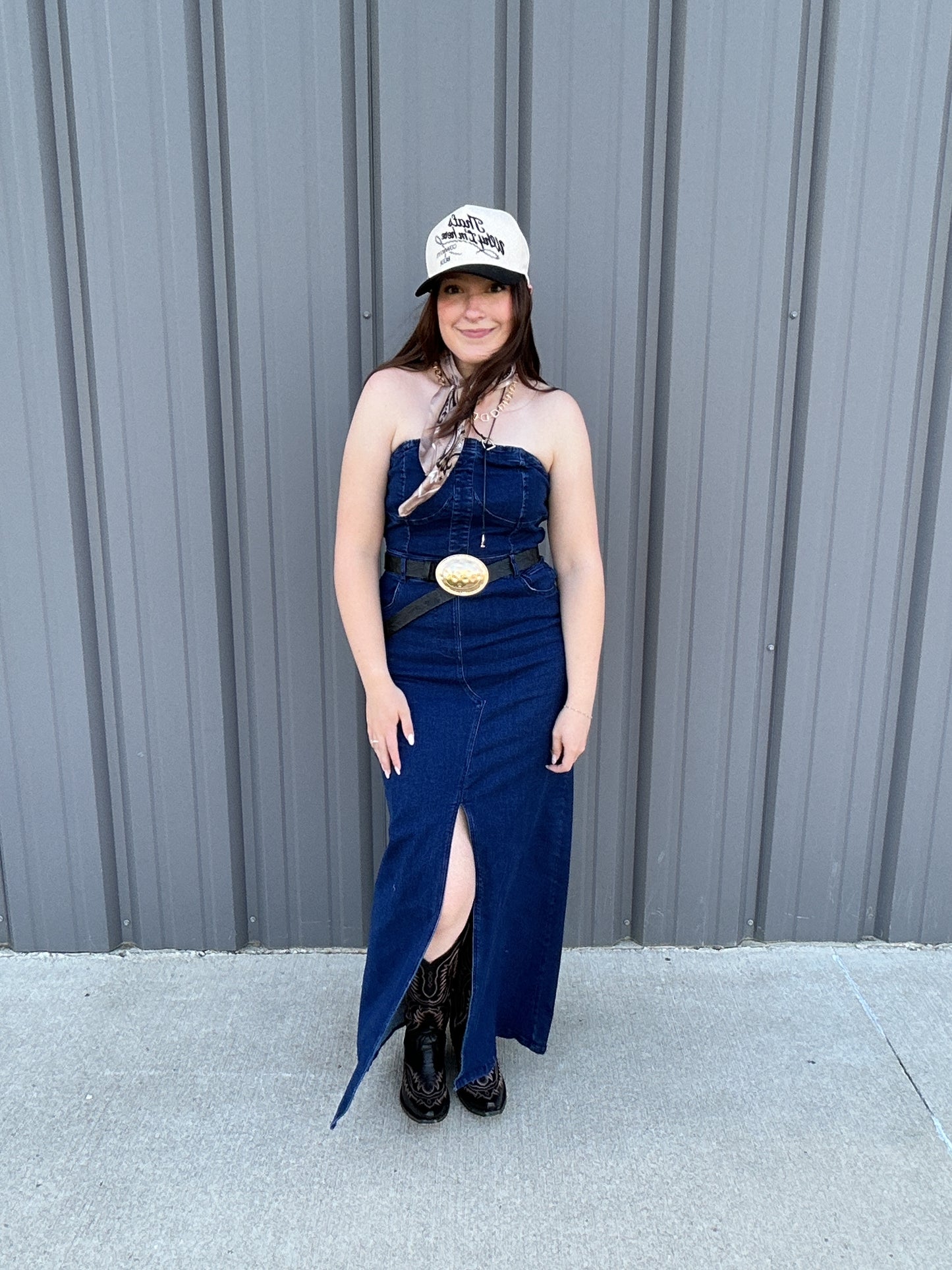 Strapless Denim Maxi Dress
