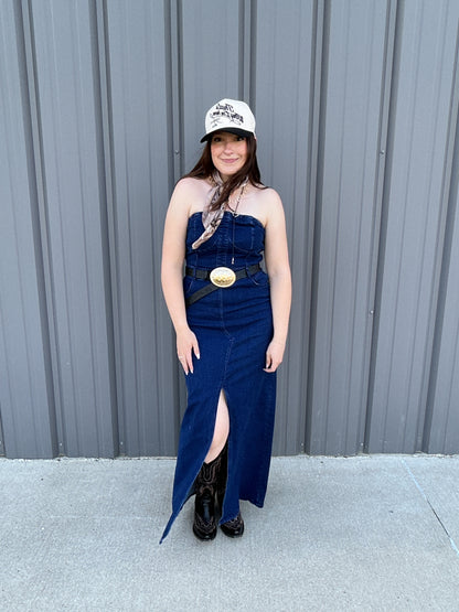 Strapless Denim Maxi Dress