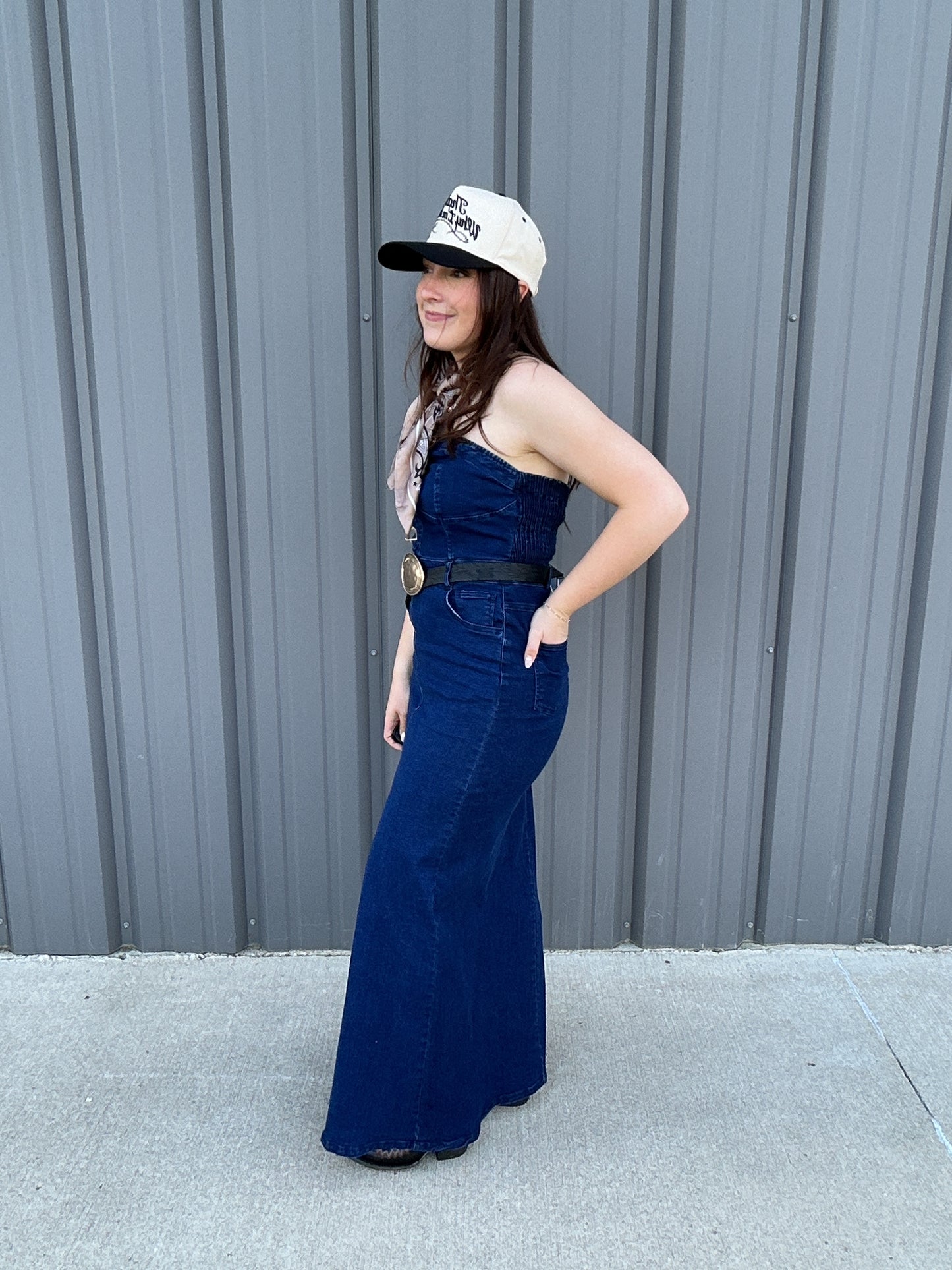 Strapless Denim Maxi Dress