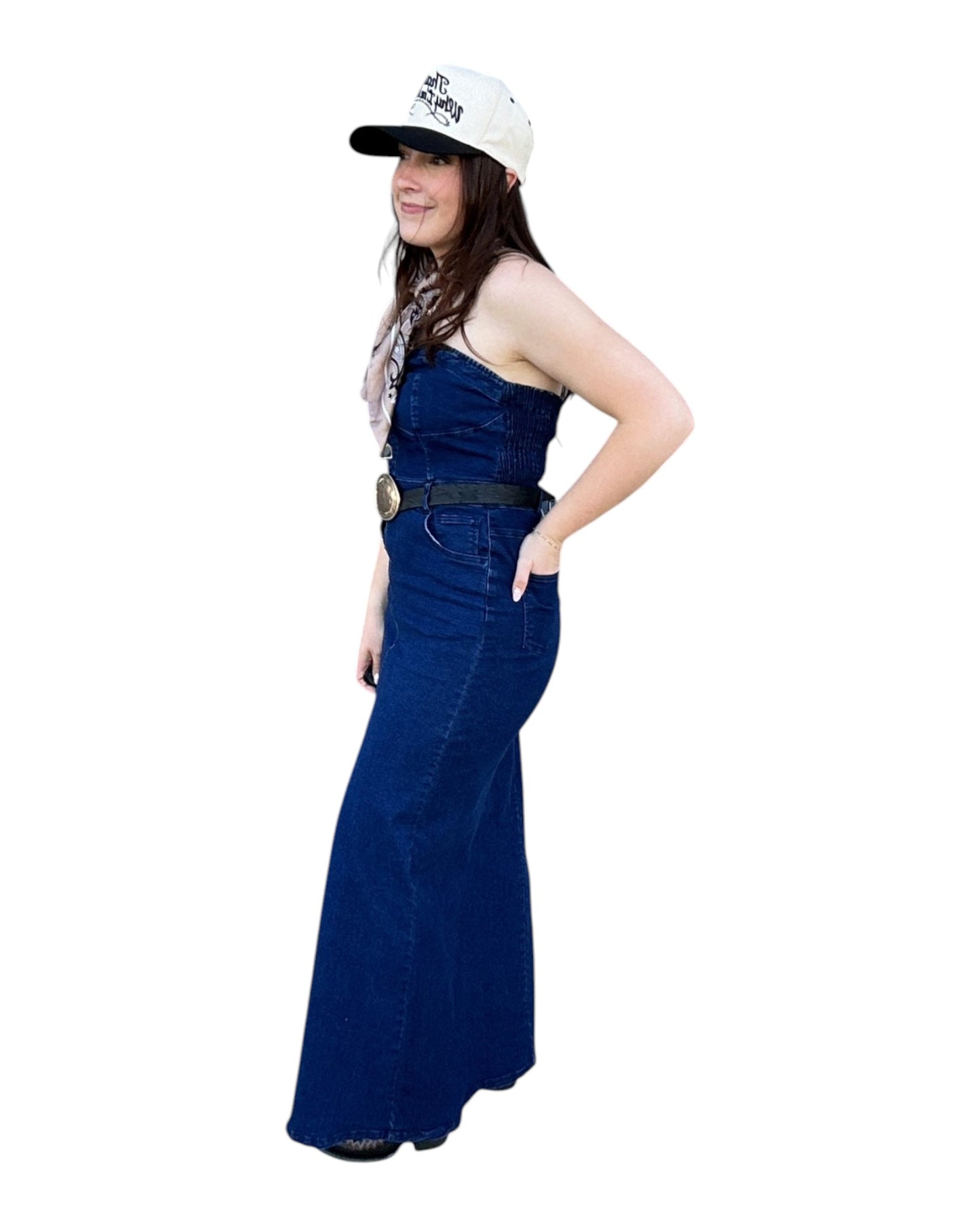 Strapless Denim Maxi Dress