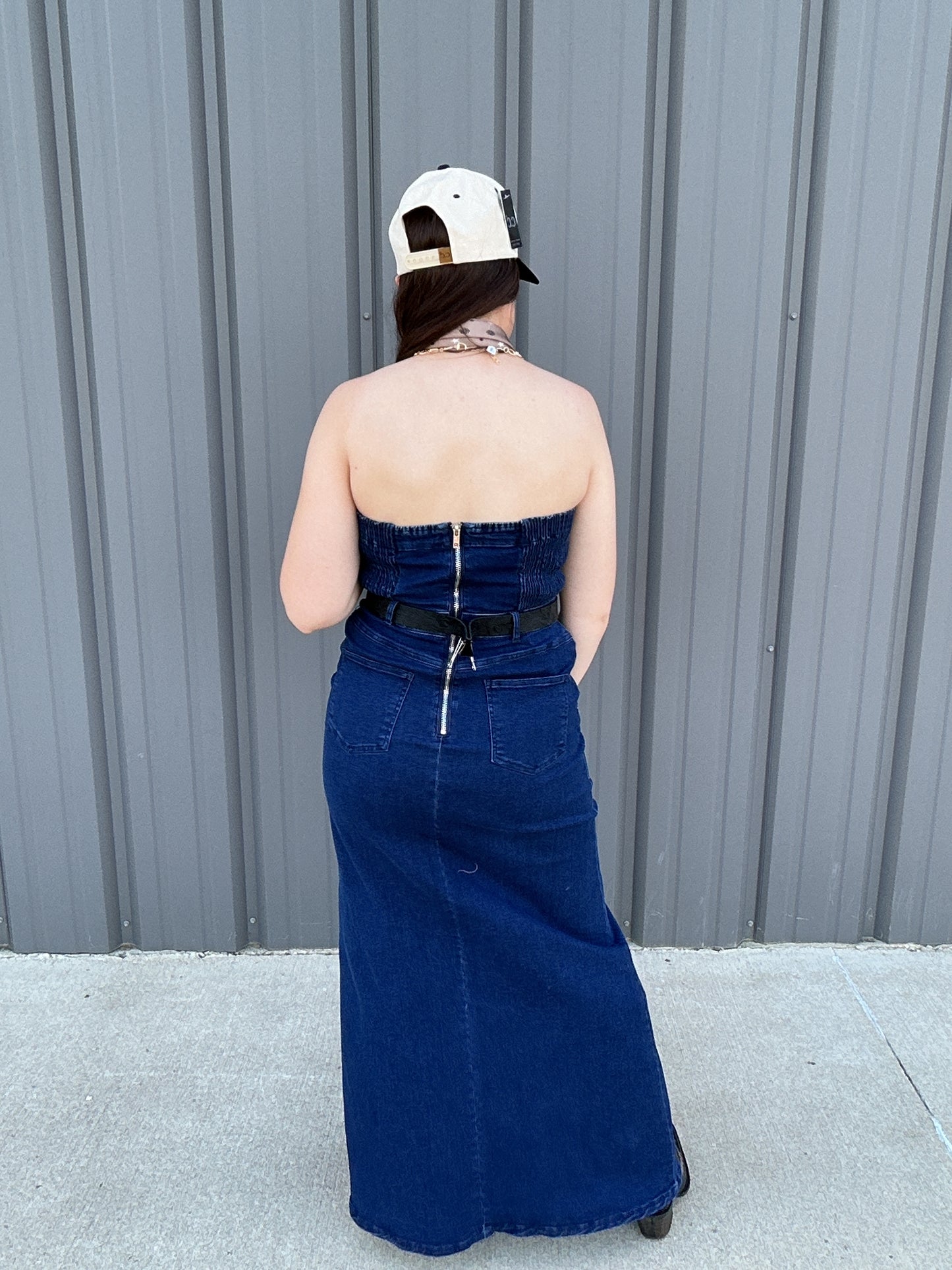 Strapless Denim Maxi Dress