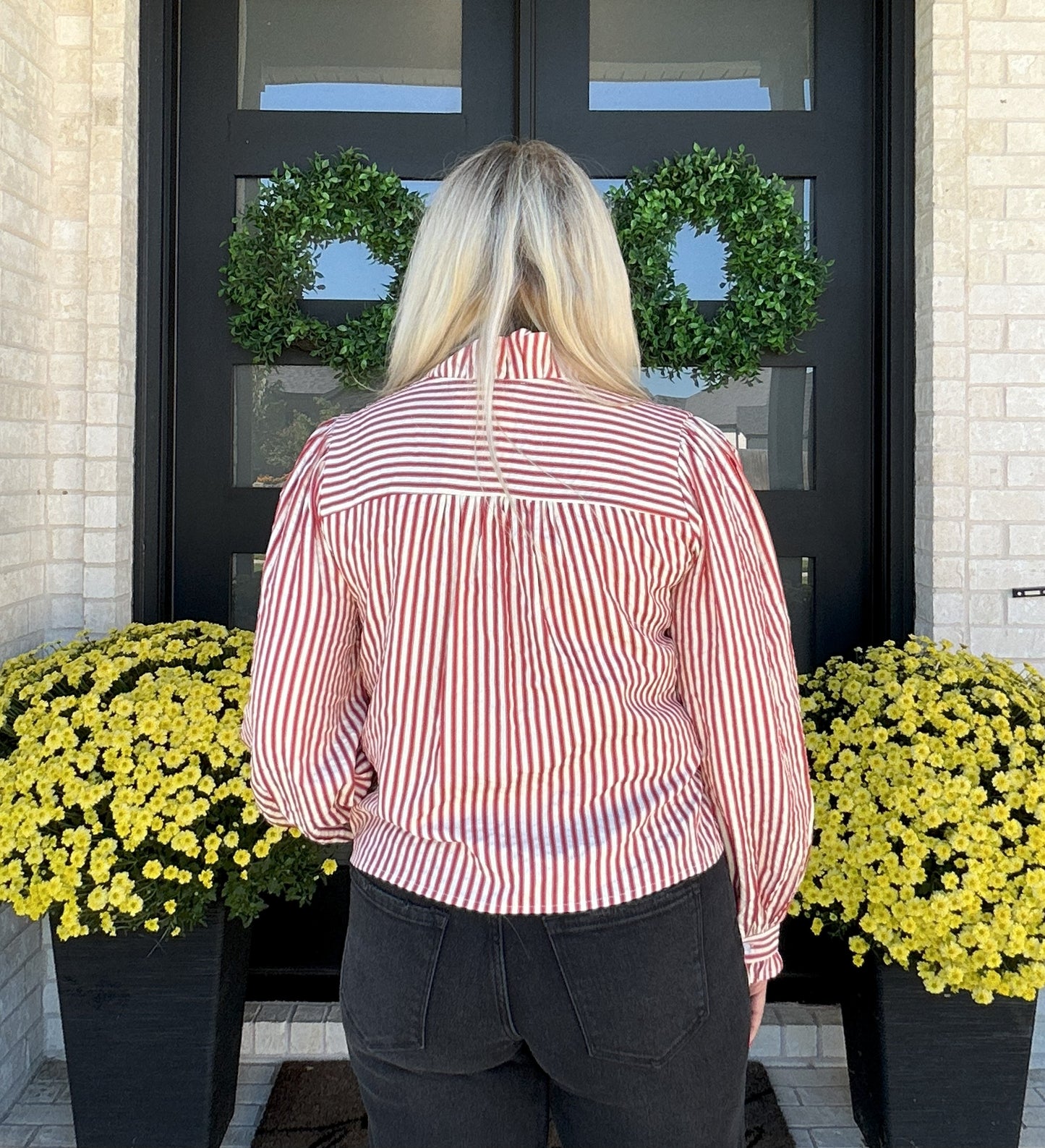 Cider Stripe Ruffle Blouse - Red