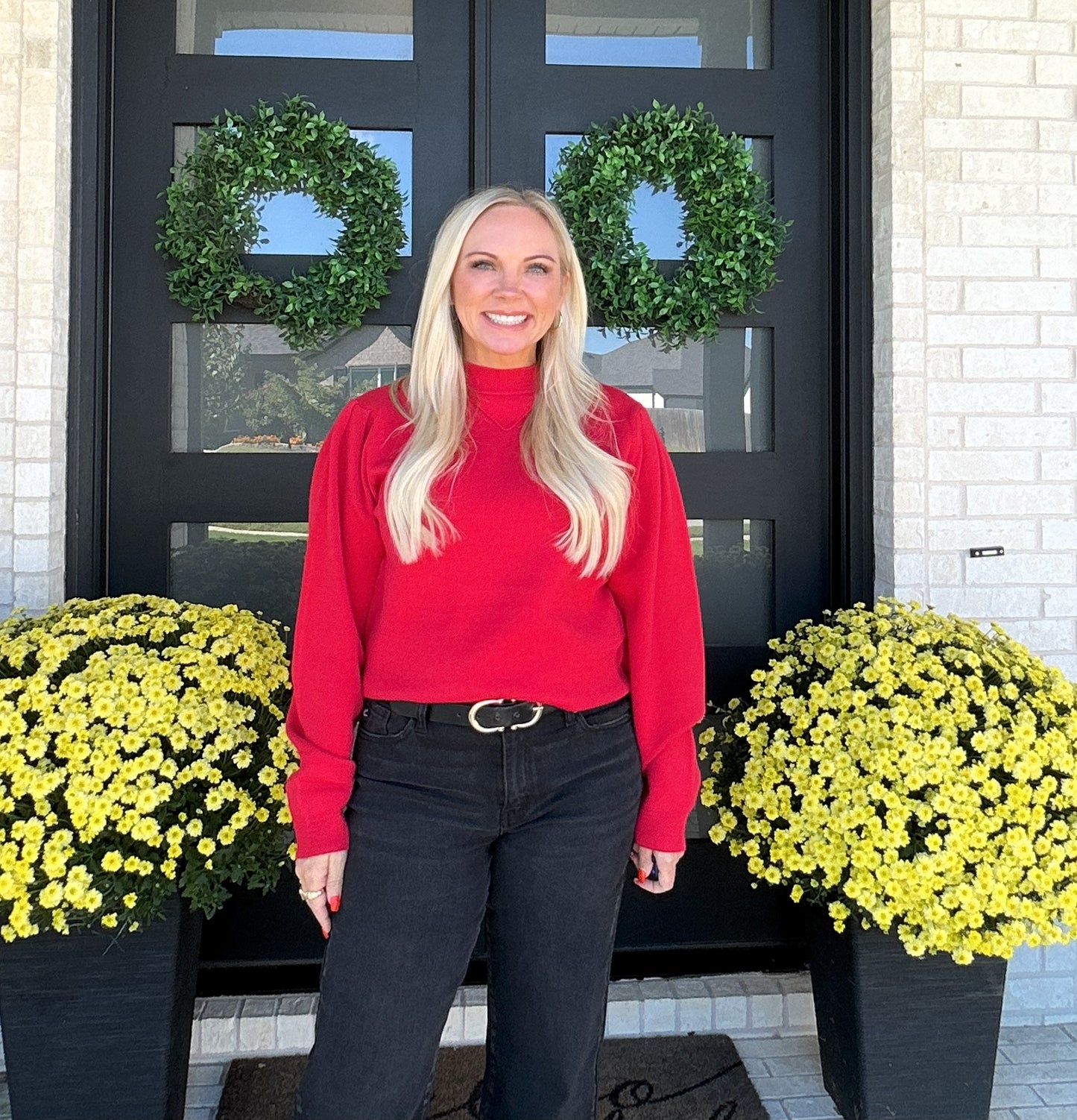 Crimson Glow Mock-Neck Sweater