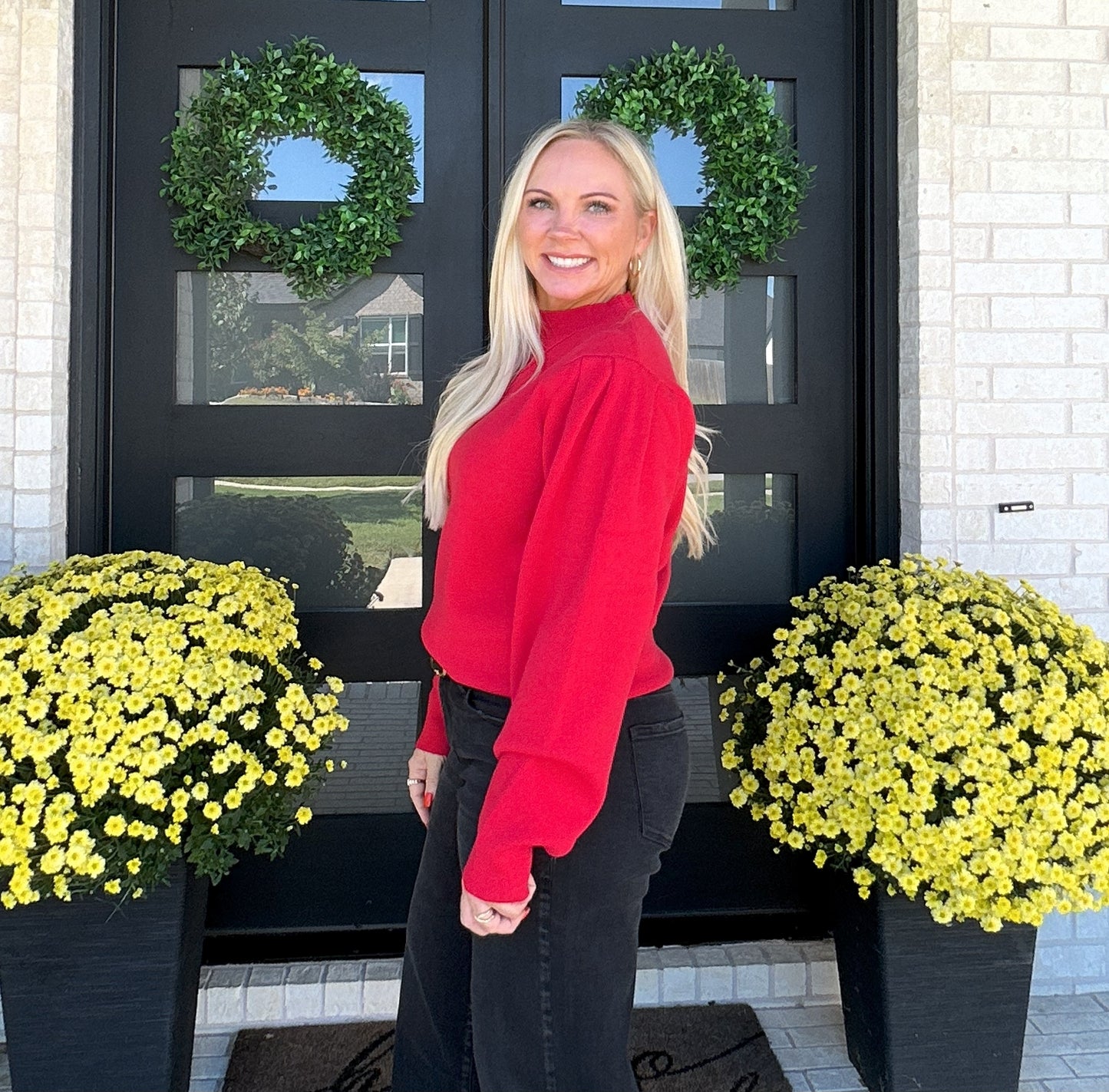 Crimson Glow Mock-Neck Sweater