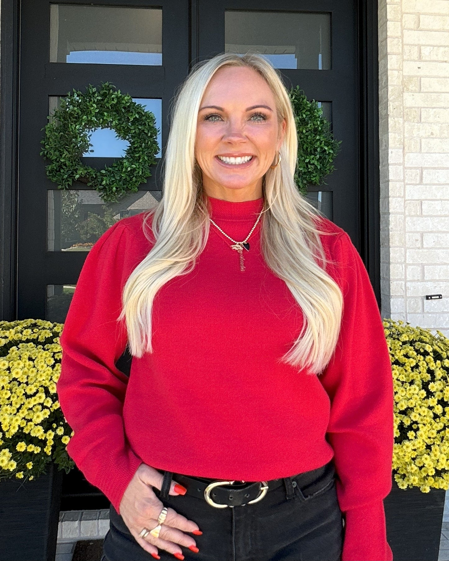 Crimson Glow Mock-Neck Sweater