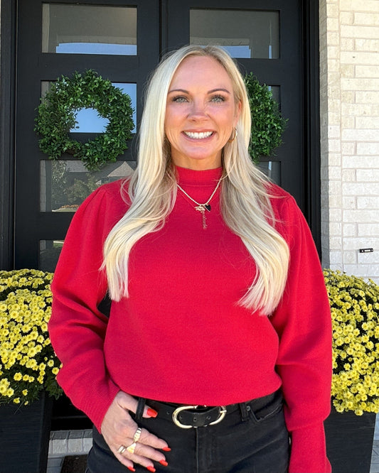 Crimson Glow Mock-Neck Sweater