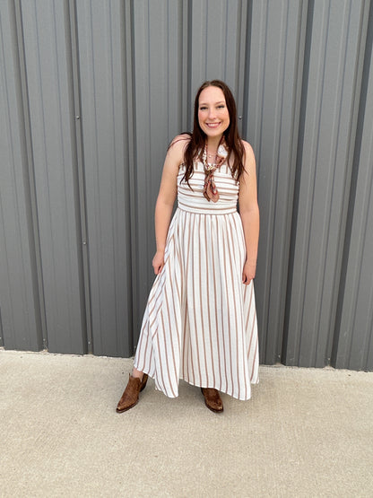 Cabana Stripe Midi Dress - Brown