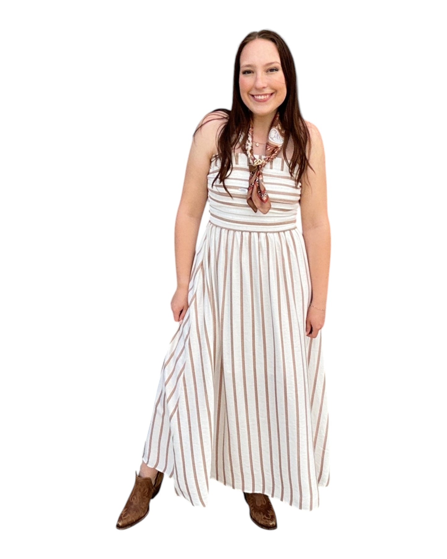 Cabana Stripe Midi Dress - Brown