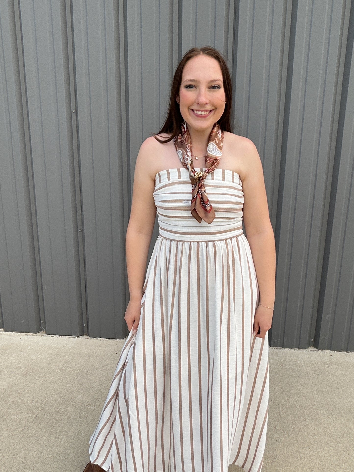 Cabana Stripe Midi Dress - Brown