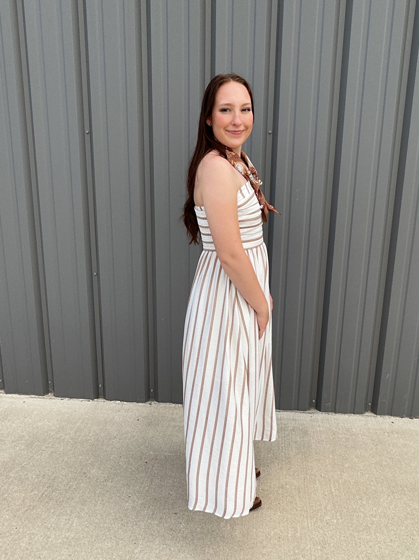 Cabana Stripe Midi Dress - Brown