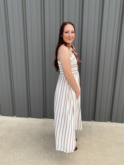 Cabana Stripe Midi Dress - Brown