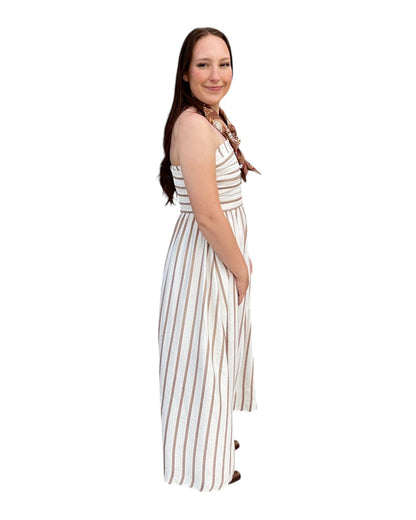 Cabana Stripe Midi Dress - Brown